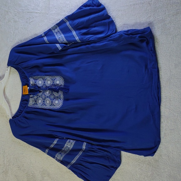 Medium royal blue 1/2 sleeve shirt, With Embroidery Detail by Ruby Rd. - Picture 2 of 14